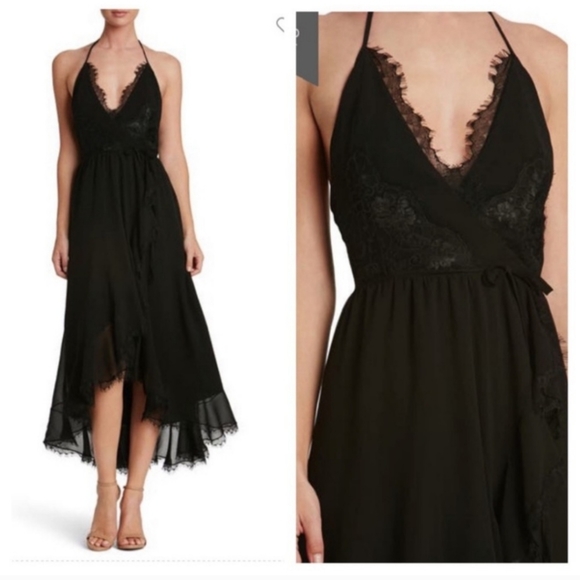 Dress The Population Gia Halter Hi-Lo Lace Trim Dress Size Medium - Picture 4 of 9